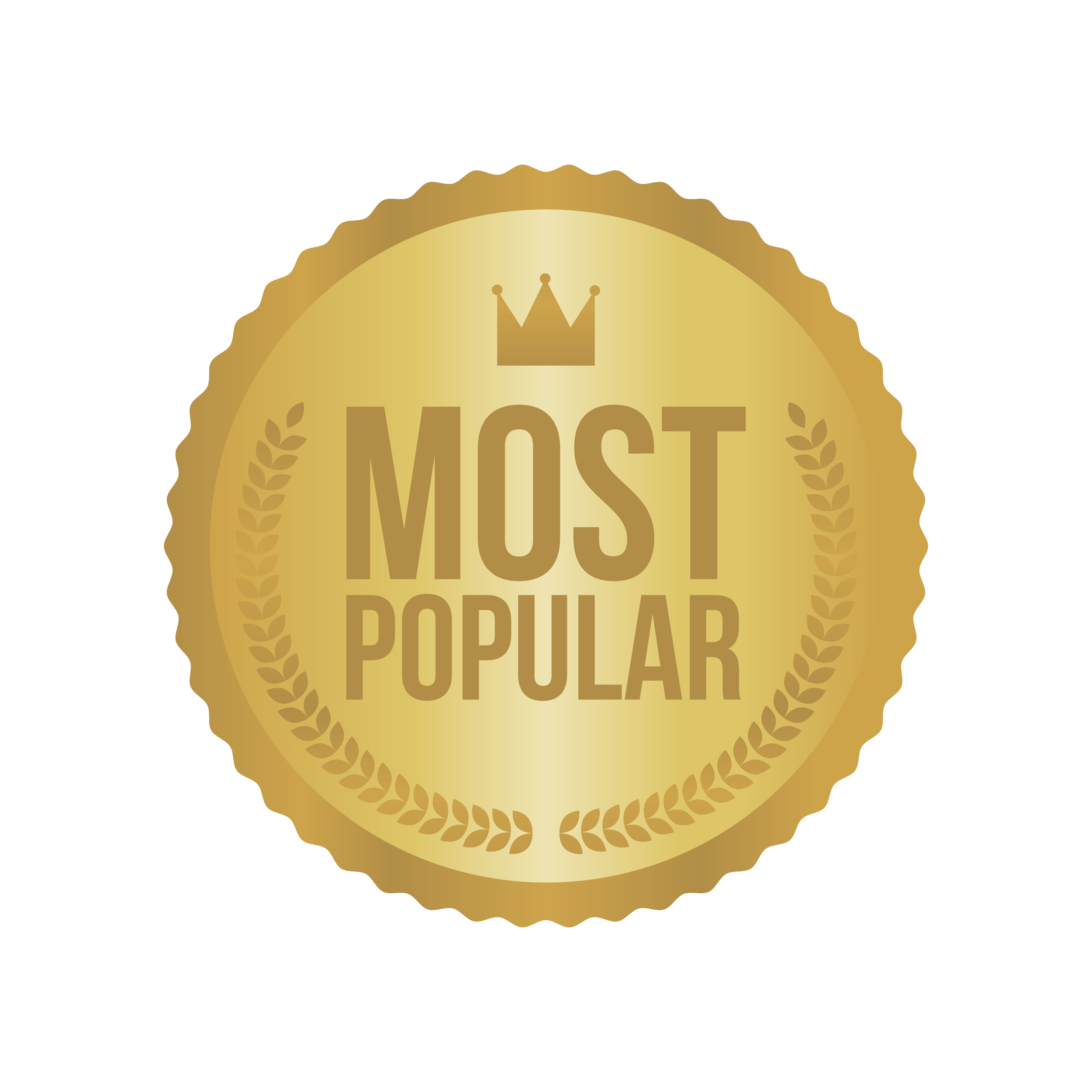 Gold sticker with the words Most Popular